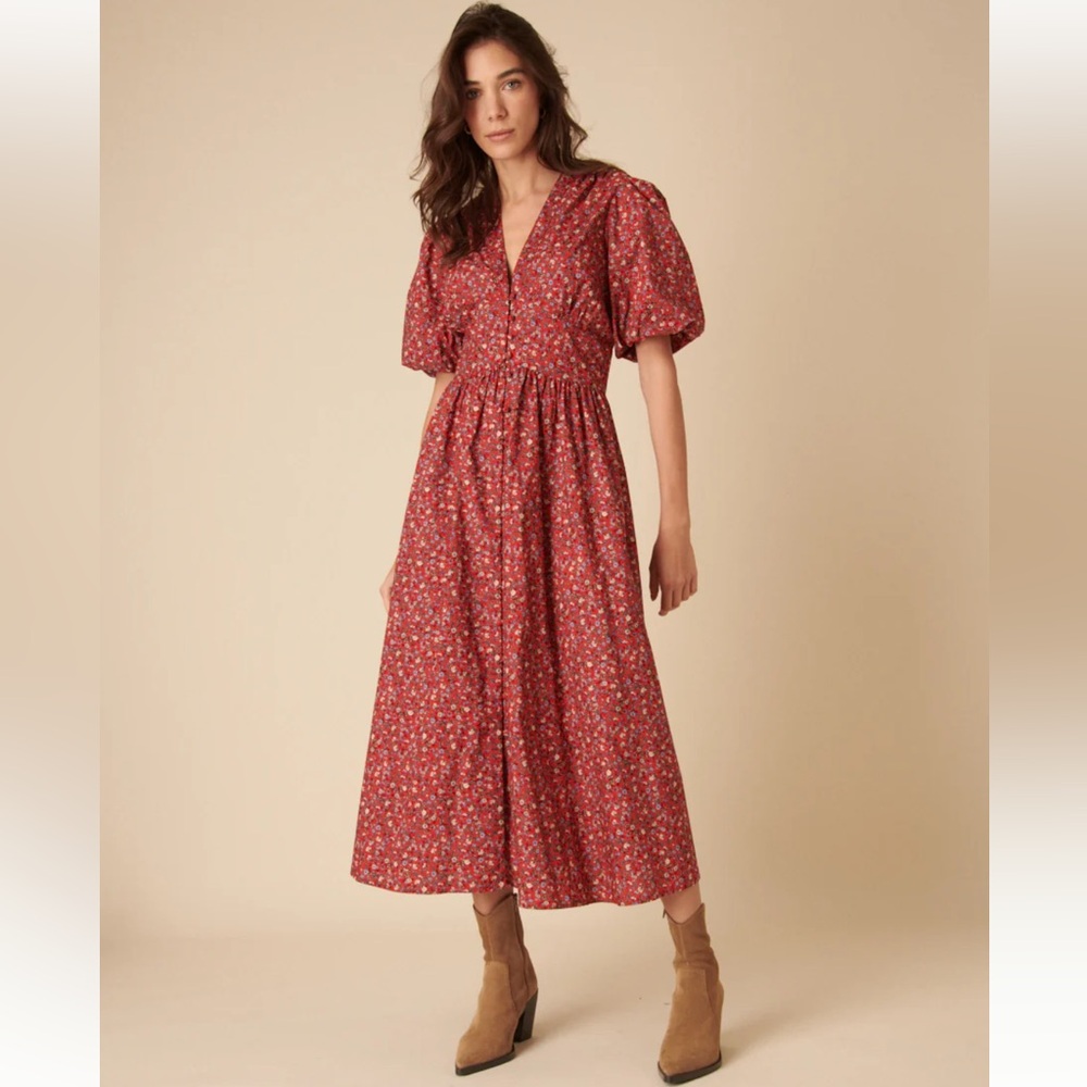 Elegant Red Floral Midi Dress